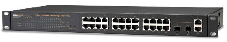 24 Port 10/100 Base T/TX Managed POE Switch + 2 SFP/RJ45 Dual Media Ports