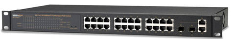 24 Port 10/100 Base T/TX Managed Stackable Switch + 2 SFP/RJ-45 Dual Media Ports