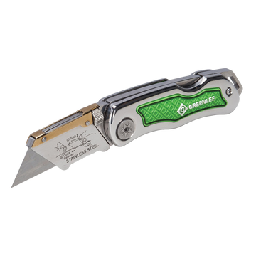 Folding Utility Knife - High Finished Stainless Steel Handle with Molded Features