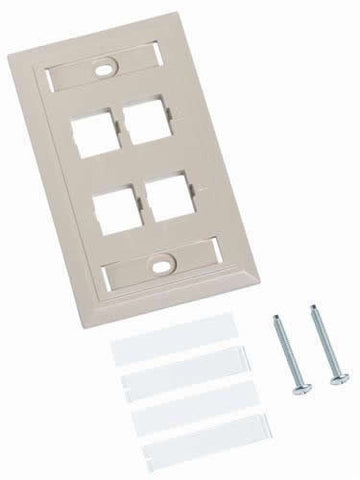 4-Port Flush L Type MT Unloaded Modular Faceplates, Ivory