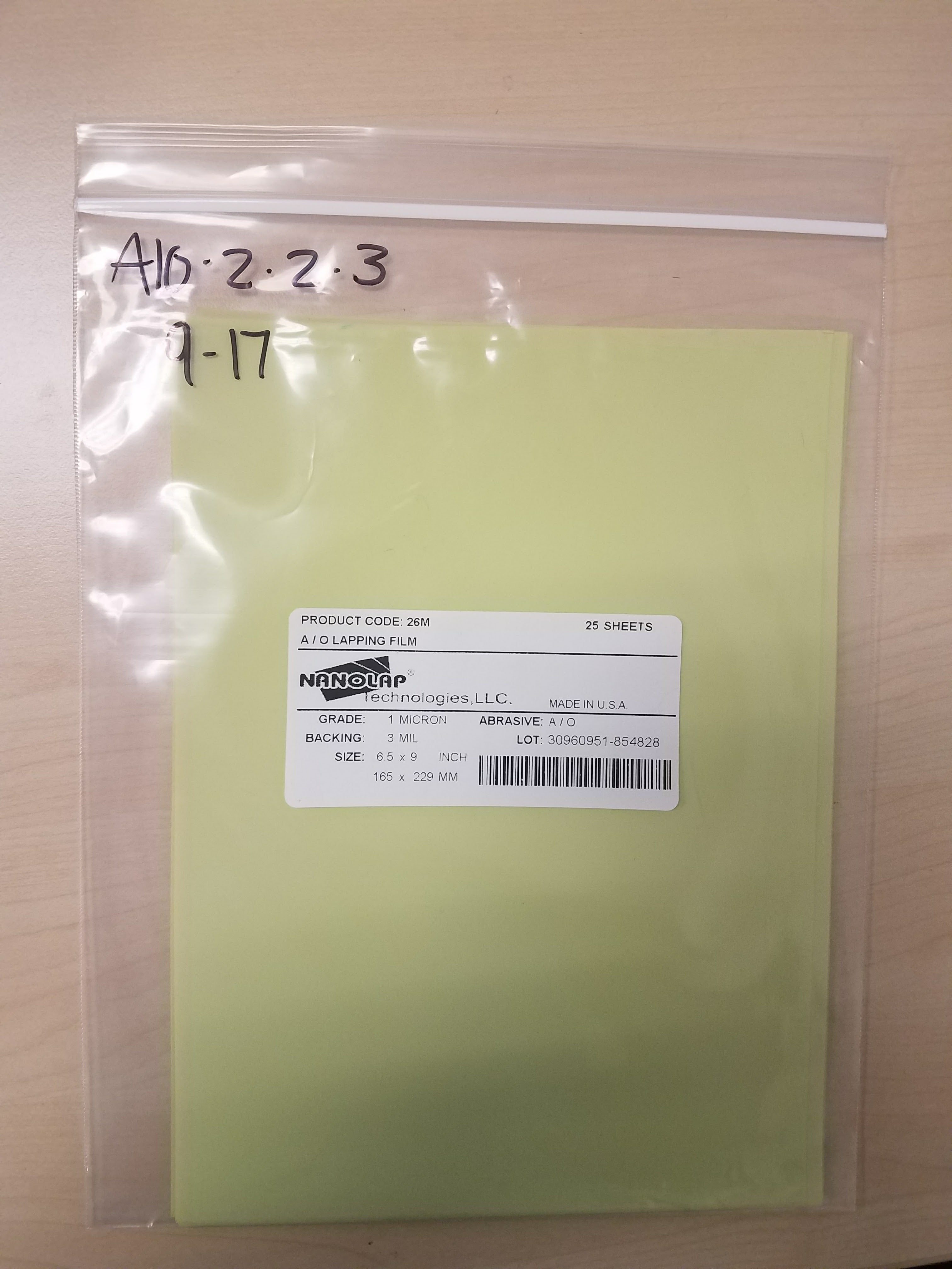 Polish film sold in packs of 25 sheets (Alum. Oxide, Grit 1µm) Standard Sheets 9" X 6.5", Light Green