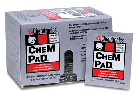 Chemtronics CP400 Chempad Presaturated 91% IPA Alcohol Wipes, 50 ct.