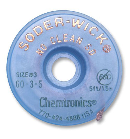 Chemtronics 60-3-5 Soder-Wick No Clean Braid, 5' GREEN