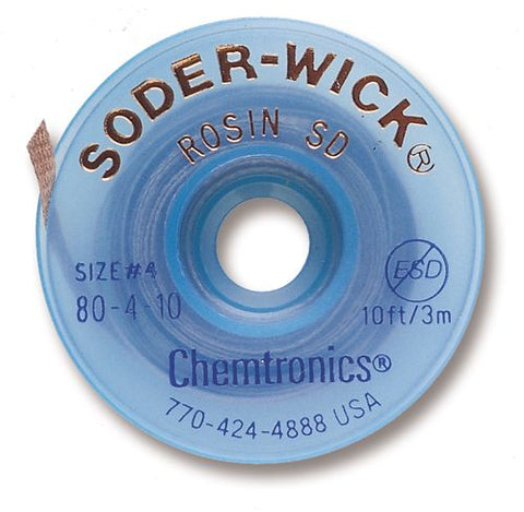 Chemtronics 80-4-10 Soder-Wick Rosin SD Braid, 10' BLUE