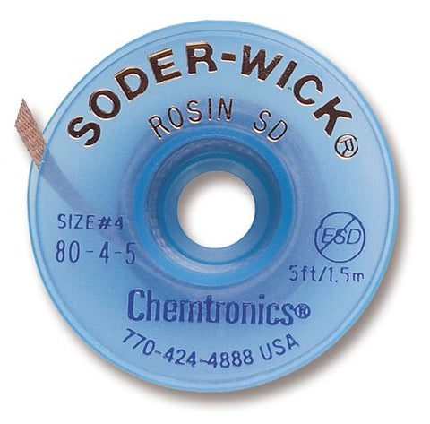 Chemtronics 80-4-5 Soder-Wick Rosin SD Braid, 5' BLUE