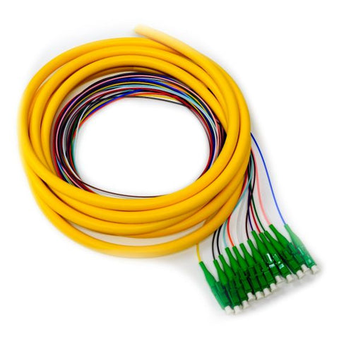 12 Fiber Distribution Pigtail, SM, LC/APC, Green Boots, 3 Meters