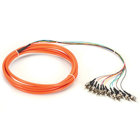12 Fiber ST/UPC Distribution Style Pigtail,MM, 62.5µm, 12 Strand Orange Jacketed 3 Meter