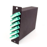 24-fiber MTP Cassette, 50µm OM3 10G Multimode Fiber, 2 rear MTP/female Port, 6 LC Quad Ports Front