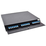 Rack Mount Enclosure 1RU Loaded with 3 Duplex LC/UPC Plates Pigtails & Splice Trays Black