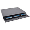Rack Mount Enclosure 1RU Loaded with 3 Duplex LC/UPC Plates Pigtails & Splice Trays Black
