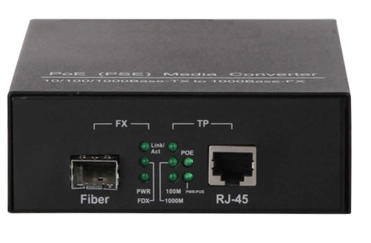 FC-1001-PSE Gigabit Ethernet 10/100/1000BaseTx to SFP slot fiber media converter with PoE+ 30W PSE, AC direct input