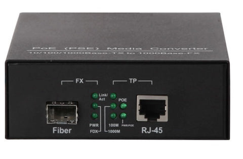 FC-1001-PSE Gigabit Ethernet 10/100/1000BaseTx to SFP slot fiber media converter with PoE+ 30W PSE, AC direct input