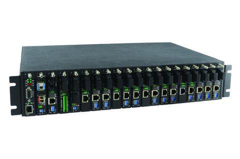 20 slot fiber chassis with dual power and network management options, rack 19"
