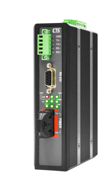 IFC-SERIAL-E-SC002 - RS-232, RS-485, RS-422 over multimode fiber industrial media converter, 2Km, 2.5kV isolation, enhanced -40 to 75 Celsius temp