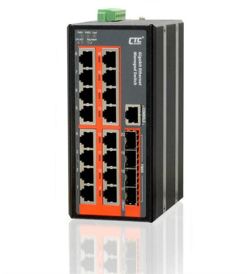 IGS-1604SM - 16 copper + 4 SFP port SNMP/web-managed Gigabit Ethernet Industrial switch, DIN rail mount