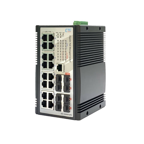 IGS-1608SM-8PH - 16 copper + 8 SFP port SNMP/web-managed Gigabit Ethernet Industrial switch, PoE 240W