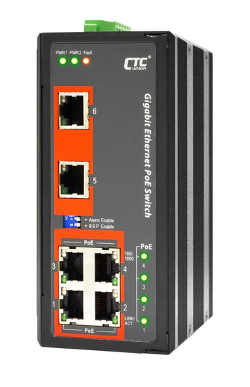 IGS-600-4PH24 - 6 ports Gigabit Ethernet Industrial switch with 4 PoE 30W each ports, DIN rail mount