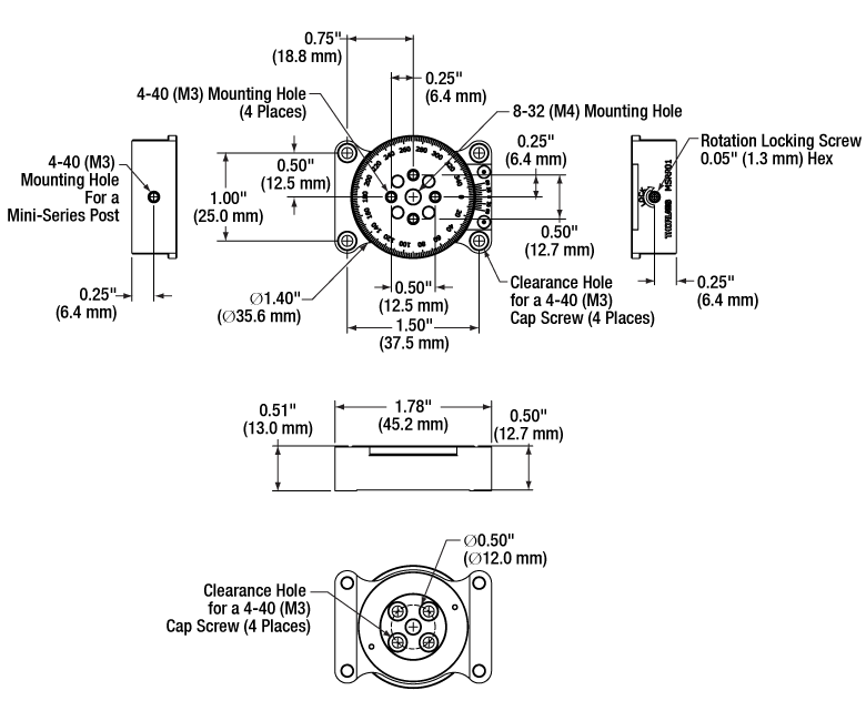 TH-MSRP01-M - Ø1.40" Manual Mini-Series Rotation Stage, Metric