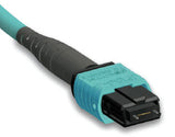 MTP 12 Fiber Multimode Connector, Male with Pins, Round Cable, Aqua Housing, 10Gig