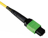 MTP 12 Fiber Single Mode Connector, Female No Pins, Round Cable, Green Housing