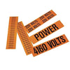 Black/orange, vinyl adhesive Fiber Optic voltage marker, 4.50" X 1.25"