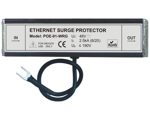 POE-01-WRG - Full 8 pin Cat6 RJ45 Ethernet surge protector with PoE IEEE 802.3af support