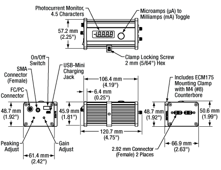 TH-RXM25BF - Multimode Ultrafast Receiver, 750 - 1650 nm, 500 kHz - 25 GHz, FC/PC