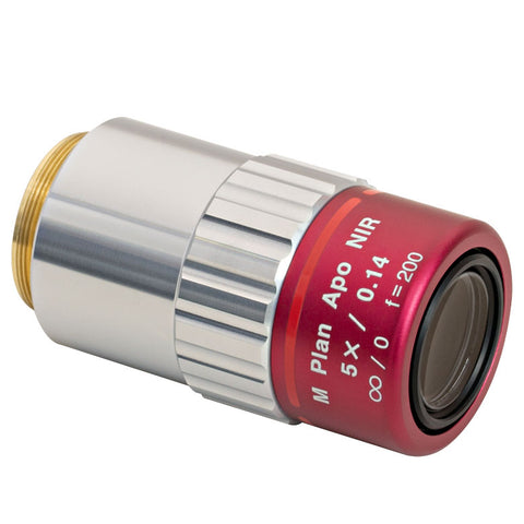 TH-MY5X-822 - 5X Mitutoyo Plan Apochromat Objective, 480 - 1800 nm, 0.14 NA, 37.5 mm WD
