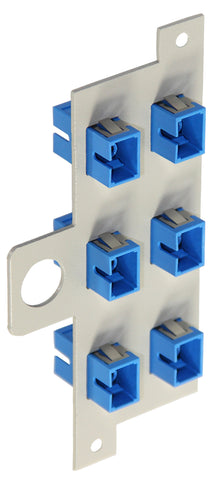 WIC Connector panel with 6 simplex SC single mode adapters installed