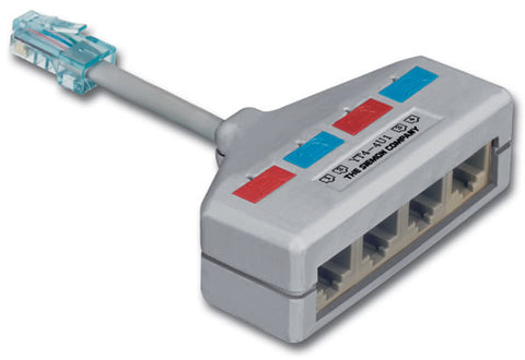 Y-Adapter, T568B Plug To 4, 1-Pair Jacks Wired USOC