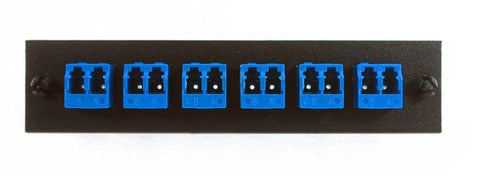 Adapter Plate 6-Pack LC Duplex Singlemode Square Adapters Blue Adapters Loaded (12 Fibers) Black